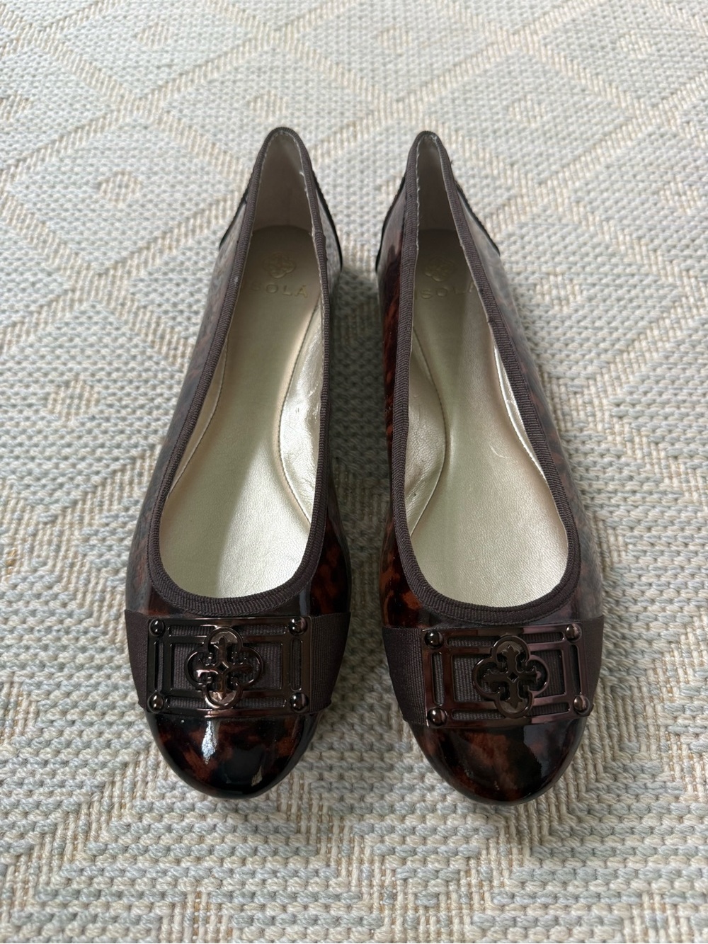 Isola Brown Tortoiseshell Ballet Flats with Decorative Medallion